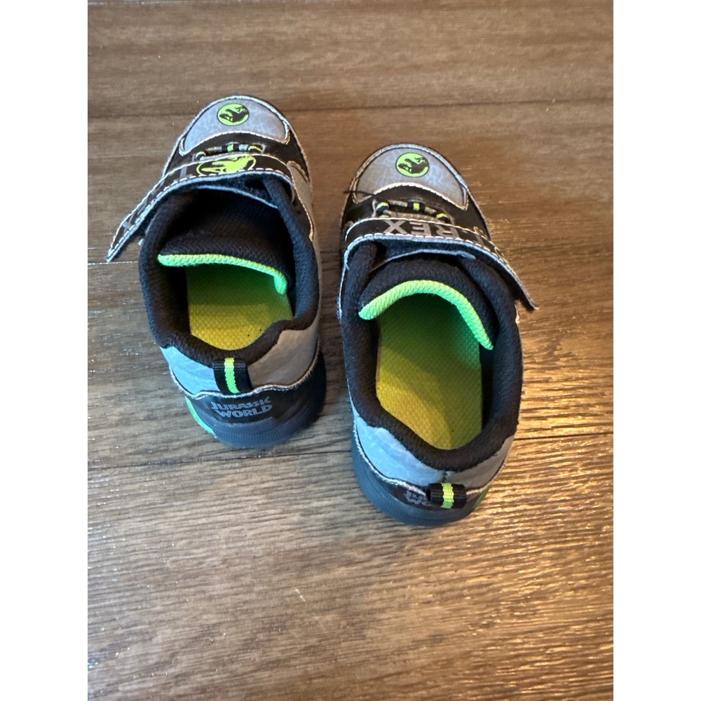 Jurassic World Sneakers Kids Size 10 T-Rex Light Up Hook & Loop Black Green - Picture 4 of 6